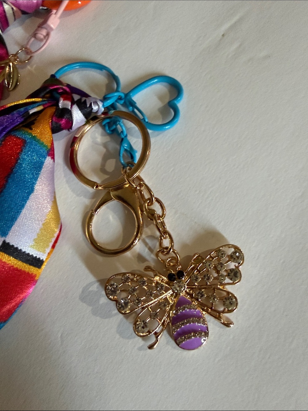 Multicolor Patterned Ribbon Scarf Keychain - Vibrant Pink & Multicolor - Picture 6 of 6